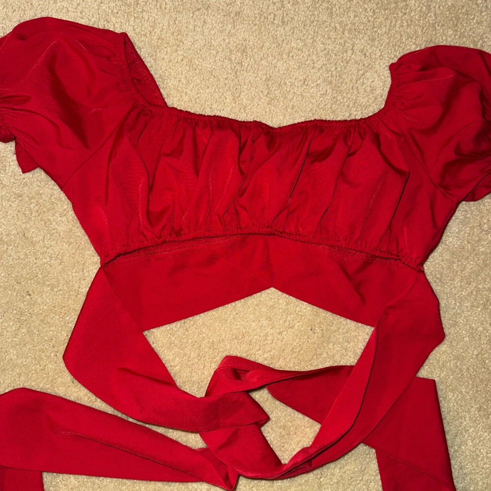 Elegant Red Crop Top - Picture 3 of 5